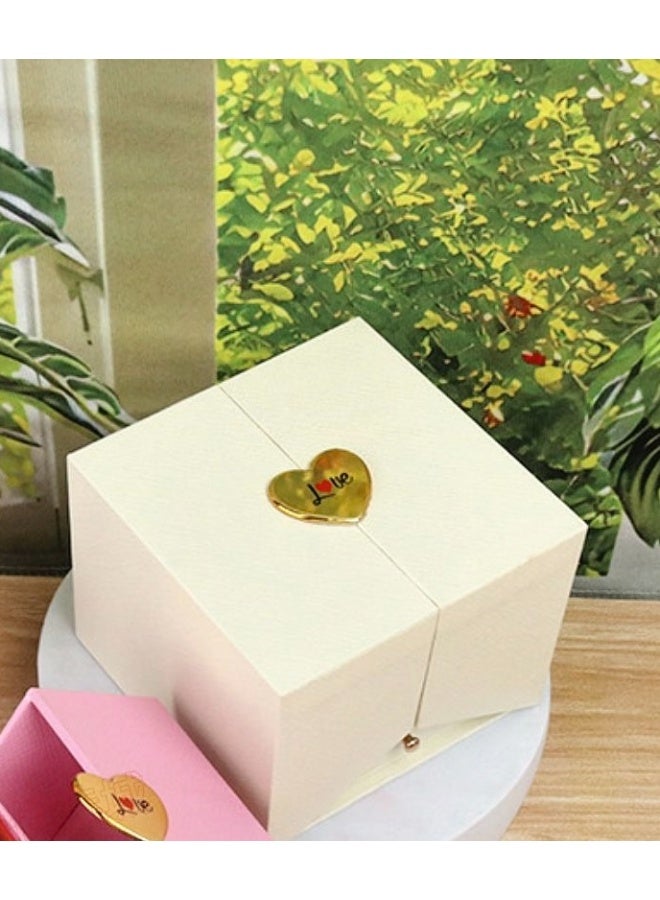 JAYATO Valentine's Day Double-Opening 9 Roses Flower Gift Box for Jewelry Ring, Stud Earrings, Necklace, Pendent and Jewelry Box - White Box (with flowers) + Handbag - Image 3